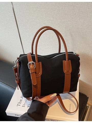 Sac Oreiller Boston en Toile pour Femmes Sac à Main Vintage avec Surpiqûres Sac Bandoulière Petit Réglable