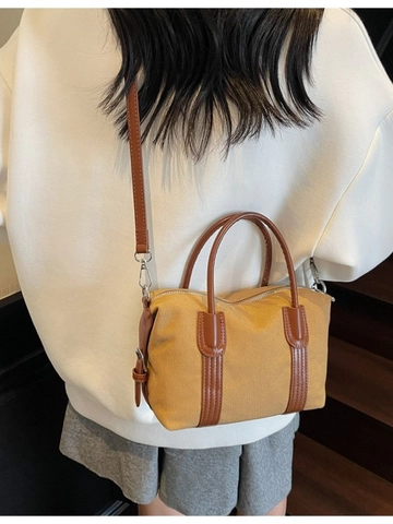 Sac Oreiller Boston en Toile pour Femmes Sac à Main Vintage avec Surpiqûres Sac Bandoulière Petit Réglable