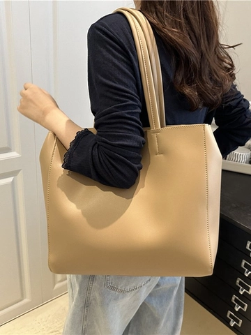Large Capacity PU Leather Tote Bag For Women Minimalist Commuting Shoulder Bag Solid Color Fashion Shopping Handbag Work Travel Bag