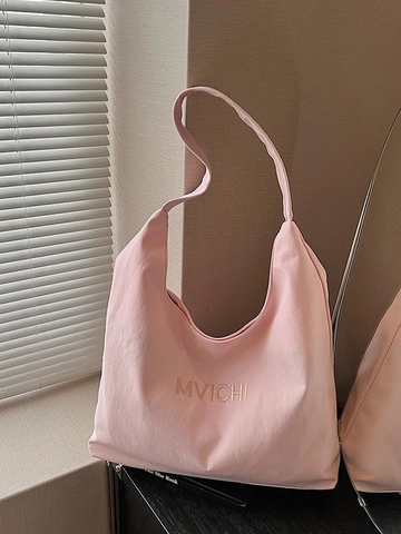 Women Large Capacity Canvas Tote Bag Minimalist Letter Embroidery Shoulder Bag Casual Commuter School Fashion Hobo Handbag