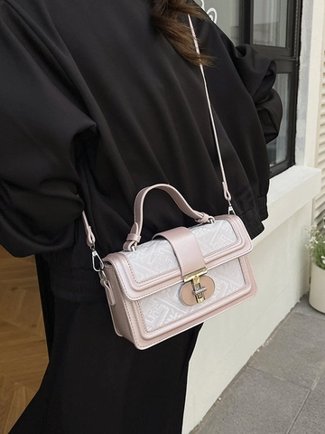 Bolso Bandolera Retro de Cuero PU para Mujer Con Patrón de Bordado Floral Geométrico Bolso de Mano Cuadrado para Viajes Diarios