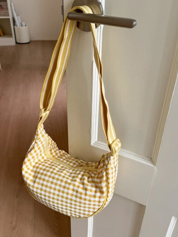Plaid Gingham Canvas Crossbody Bag For Women Large Capacity Dumpling Crescent Bag Adjustable Wide Strap Casual Fashion Handbag