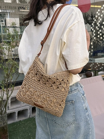 Small Fresh Sweet Woven Shoulder Bag For Women Bohemian Hollow Crochet Crossbody Bag Summer Beach Travel Fashion Tote Bag