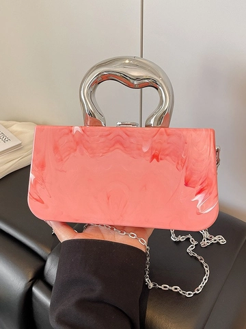 Borsa da Sera in Acrilico con Motivo Marmo con Manico in Metallo Scultoreo Tracolla a Catena Rimovibile Borsa a Tracolla Quadrata per Donna