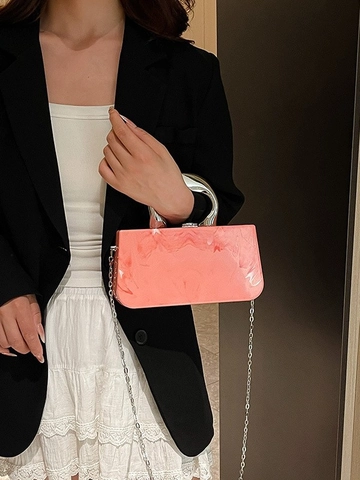 Borsa da Sera in Acrilico con Motivo Marmo con Manico in Metallo Scultoreo Tracolla a Catena Rimovibile Borsa a Tracolla Quadrata per Donna