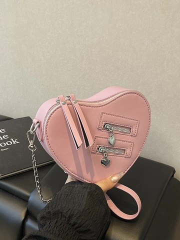 Fashion Women Heart Shaped Crossbody Bag High Quality PU Leather Box Bag With Chain Strap And Double Zipper Decoration