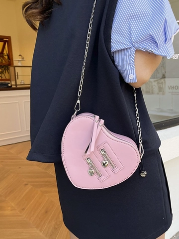 Fashion Women Heart Shaped Crossbody Bag High Quality PU Leather Box Bag With Chain Strap And Double Zipper Decoration