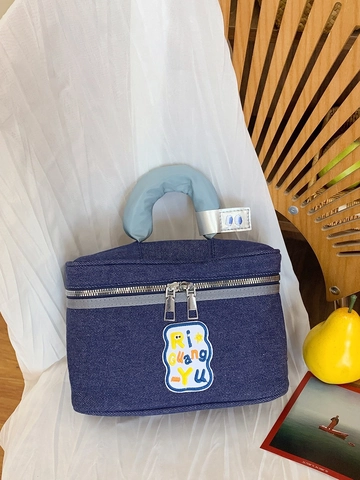 Cute Large Capacity Nylon Makeup Bag Portable Contrast Color Handheld Wash Bag Letter Print Cosmetic Organizer For Women Travel