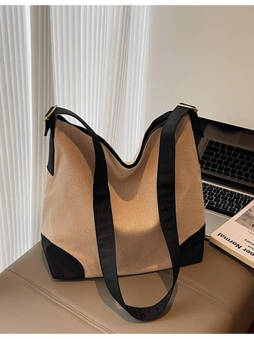 Large Capacity Canvas Tote Bag For Women Contrast Color Splice Shoulder Bag With Adjustable Strap Casual Hobo Bag Daily Work Bag