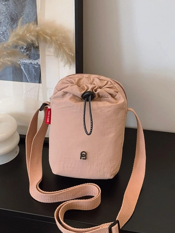 Damen Casual Nylon Kordelzug Umhängetasche Klein Vertikal Quadratisch Crossbody Handytasche Verstellbar Mode Einfarbig