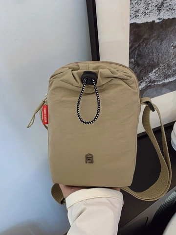 Damen Casual Nylon Kordelzug Umhängetasche Klein Vertikal Quadratisch Crossbody Handytasche Verstellbar Mode Einfarbig