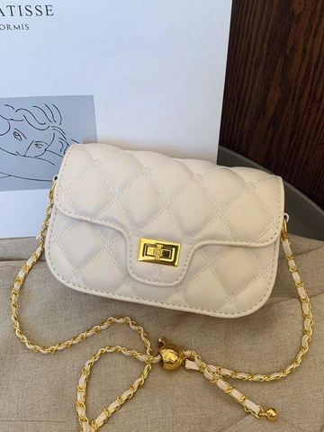 Moda Donna Borsa a Spalla Trapuntata a Rombi in Pelle PU Catena con Sfera Dorata Borsa a Tracolla Minimalista Quadrata