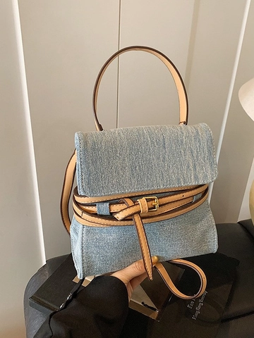 Vintage Women's Denim Handbag Fashion PU Leather Patchwork Square Shoulder Bag Large Capacity Crossbody Bag For Daily Commute