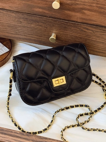 Moda Donna Borsa a Spalla Trapuntata a Rombi in Pelle PU Catena con Sfera Dorata Borsa a Tracolla Minimalista Quadrata