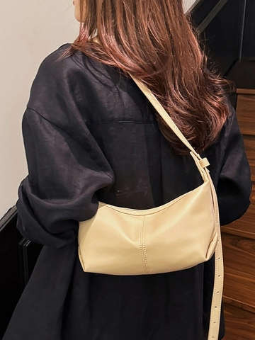 Vintage Minimalist PU Leather Crescent Hobo Bag For Women Large Capacity Dumpling Shoulder Crossbody Bag Adjustable Strap Handbag