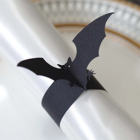 Halloween Bat Napkin Ring Hollow Out Pearl Paper Napkin Buckle For Holiday Party Table Decoration Black Orange Decoration