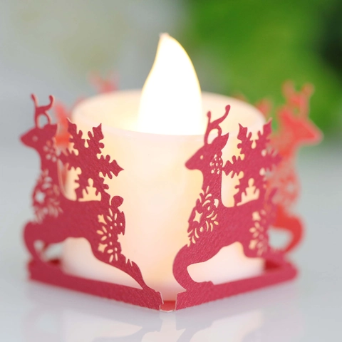 Christmas Reindeer Snowflake Laser Cut Paper Lampshade For LED Tea Light Candle Decorative Wedding Party Holiday Table Decor