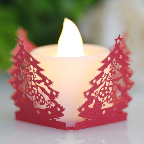Paralume in Carta Intagliato a Laser con Albero di Natale Fiocco di Neve Decorazione per Candela Elettronica LED per Feste di Natale Matrimoni