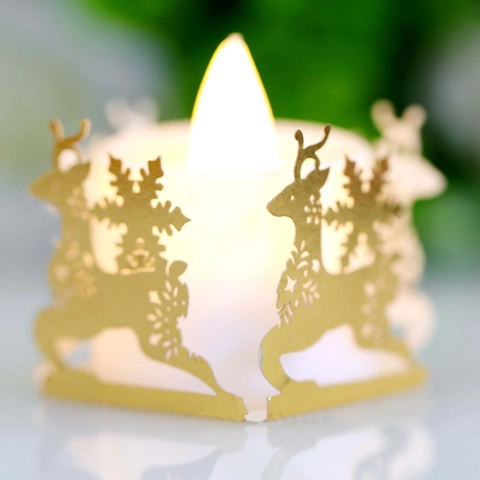 Christmas Reindeer Snowflake Laser Cut Paper Lampshade For LED Tea Light Candle Decorative Wedding Party Holiday Table Decor