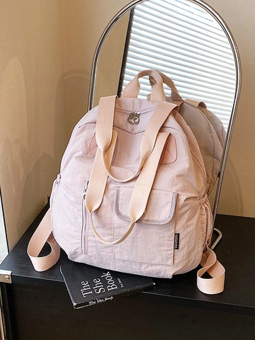 Women Fashion Pleated Nylon Backpack Large Capacity Waterproof Travel Bag Multi-functional Lightweight Casual Top Handle Bag