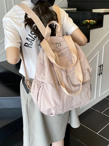 Women Fashion Pleated Nylon Backpack Large Capacity Waterproof Travel Bag Multi-functional Lightweight Casual Top Handle Bag