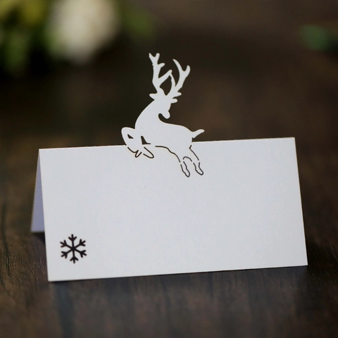 Laser Cut Reindeer Snowflake Hollow Kraft Paper Place Cards For Wedding Christmas Party Dinner Name Table Tent Cards European Style