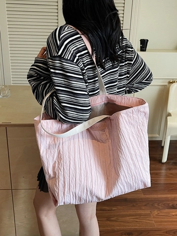 Damen Große Kapazität Plissee Tote Bag Koreanisch Lässig Einfarbig Schultertasche Für Pendeln Shopping Student Handtasche