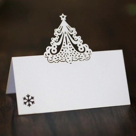 Marque-places de Sapin de Noël Découpe Laser Papier Kraft Perlé Table de Mariage Nom de Siège Décoration de Fête Noël