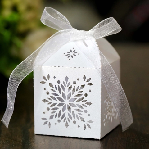 Lasergeschnittene Schneeflocke Süßigkeitenbox Mit Band Perlmutt Karton Hochzeit Party Geschenkbox Weihnachten Beutel