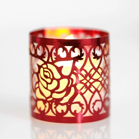 Rose Hollow Out Paper Candle Shade Pearlescent Paper Tea Light Wraps For Wedding Party Valentine Christmas Decor