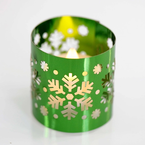 Christmas Snowflake Hollow Out Cardboard Candle Wrap Lampshade For LED Tea Light Gold Silver Red Green White Party Decor