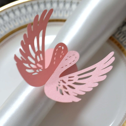 Laser Cut Pearlescent Paper Swan Napkin Rings For Wedding Banquet Party Table Decoration Hollowed Out Paper Towel Buckles