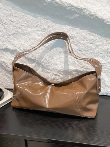 Women Shiny PU Underarm Bag Metal Rivet Hobo Dumpling Shoulder Bag Large Capacity Simple Fashion Work Commute Handbag