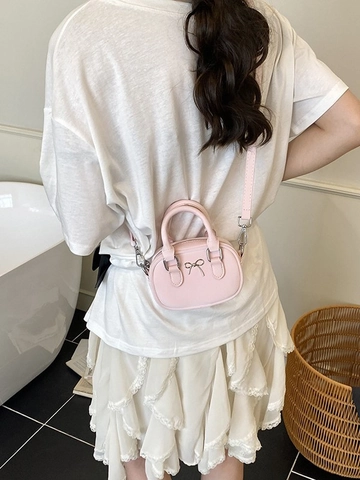 Dames Mini Strik Crossbody Handtas Mode PU Leer Bowling Tas Eenvoudige Kleine Schoudertas Voor Dagelijks Winkelen Daten