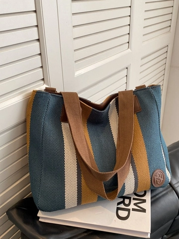 Damen Große Kapazität Streifen Tragetasche PU Leder Logo Minimalistische Umhängetasche Lässige Pendler Handtasche College Student Reise Henkeltasche