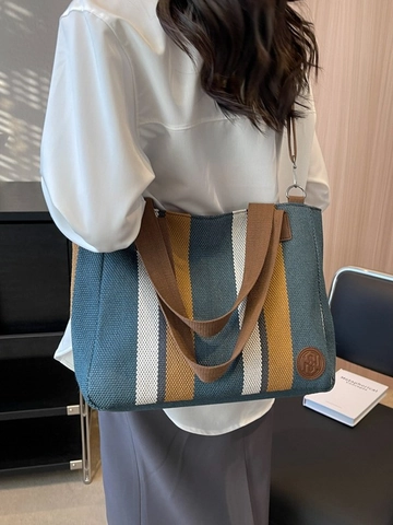 Damen Große Kapazität Streifen Tragetasche PU Leder Logo Minimalistische Umhängetasche Lässige Pendler Handtasche College Student Reise Henkeltasche