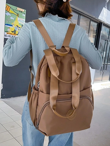Women Large Capacity Waterproof Nylon Backpack Commuter Travel School Shoulder Bag With Pleated Design Modern Casual Laptop Daypack