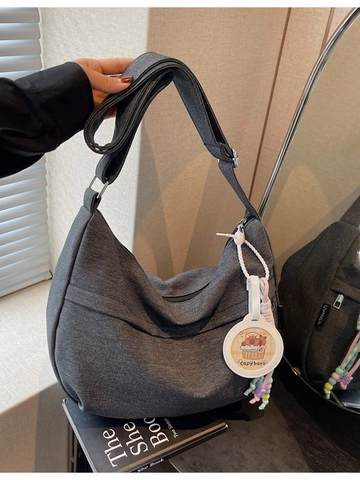 Women Denim Crossbody Bag Large Capacity Hobo Bag Casual Adjustable Wide Strap Shoulder Bag With Cute Capybara Pendant