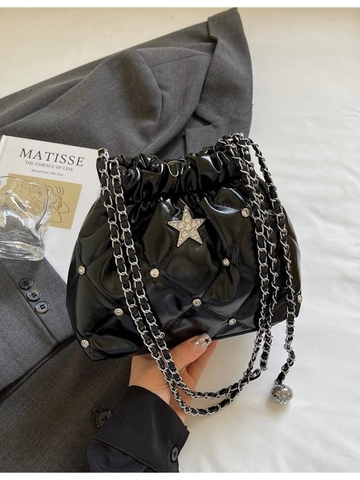 Bolso Bombonera Acolchado Mujer Estrella Strass Cadena Cuero PU Patrón Rombos Bandoulière Cordón Moda Diaria