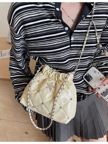 Bolso Bombonera Acolchado Mujer Estrella Strass Cadena Cuero PU Patrón Rombos Bandoulière Cordón Moda Diaria