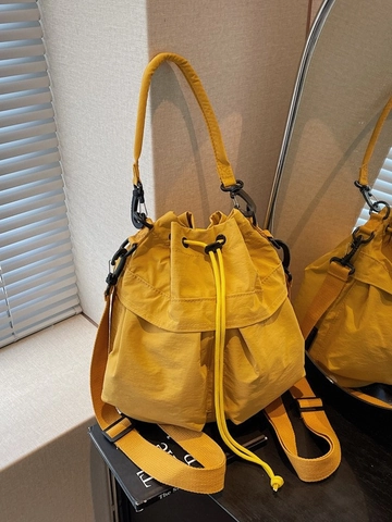 Multifunktionaler Nylon Kordelzug Eimer Rucksack Lässige Plissierte Umhängetasche Leichte Wasserdichte Reise Handtasche Für Damen