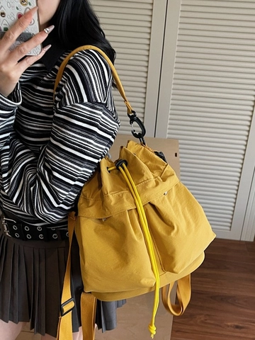 Multifunktionaler Nylon Kordelzug Eimer Rucksack Lässige Plissierte Umhängetasche Leichte Wasserdichte Reise Handtasche Für Damen