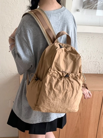 Large Capacity Nylon Drawstring Backpack Korean Fashion Pleated Casual Travel Daypack For Women Student School Bag