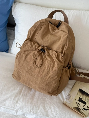 Large Capacity Nylon Drawstring Backpack Korean Fashion Pleated Casual Travel Daypack For Women Student School Bag