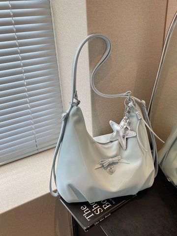 Zaino Hobo in Pelle PU da Donna Grande Capacità Fiocco Ciondolo Stella Borsa a Tracolla Borsa Pendolare Versatile