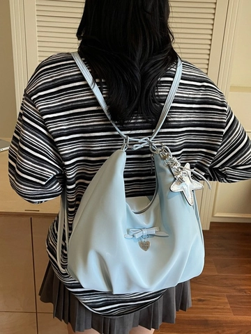 Zaino Hobo in Pelle PU da Donna Grande Capacità Fiocco Ciondolo Stella Borsa a Tracolla Borsa Pendolare Versatile