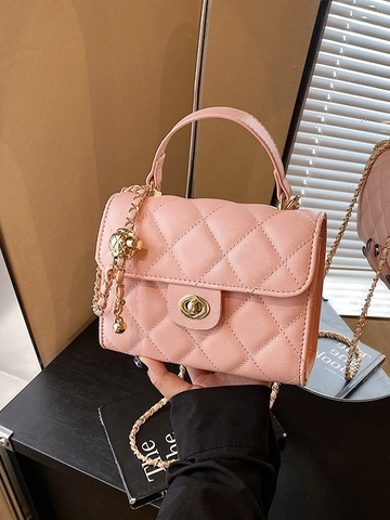 Borsa a Tracolla Trapuntata a Rombi da Donna in Pelle PU Catena Dorata Piccola Borsa Quadrata Borsa a Mano Semplice Quotidiana Appuntamento Festa