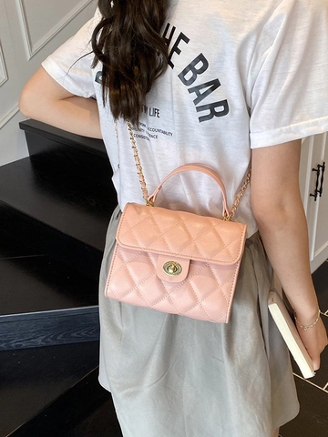 Borsa a Tracolla Trapuntata a Rombi da Donna in Pelle PU Catena Dorata Piccola Borsa Quadrata Borsa a Mano Semplice Quotidiana Appuntamento Festa