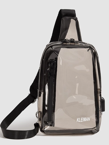 Women Transparent PVC Chest Bag Fashion Korean Clear Sling Bag With USB Port Waterproof Minimalist Shoulder Crossbody Bag