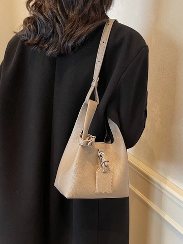 Bolso Saco de Cuero PU Vintage para Mujer Minimalista Bolso de Hombro Retro Color Sólido Con Correa Ajustable Set